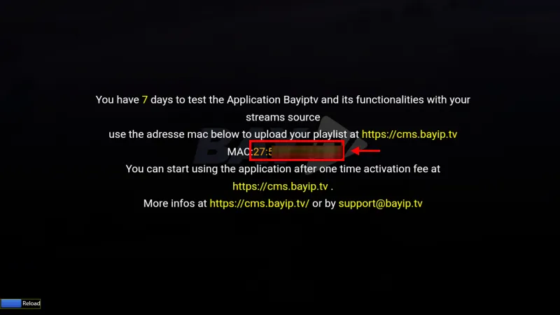 Mac ID displayed in BAYTV app